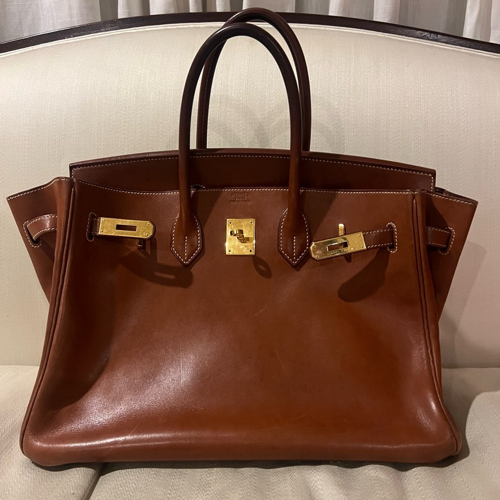 Rare Hermes Birkin 35 Smooth Fauve Barenia GHW, 2002